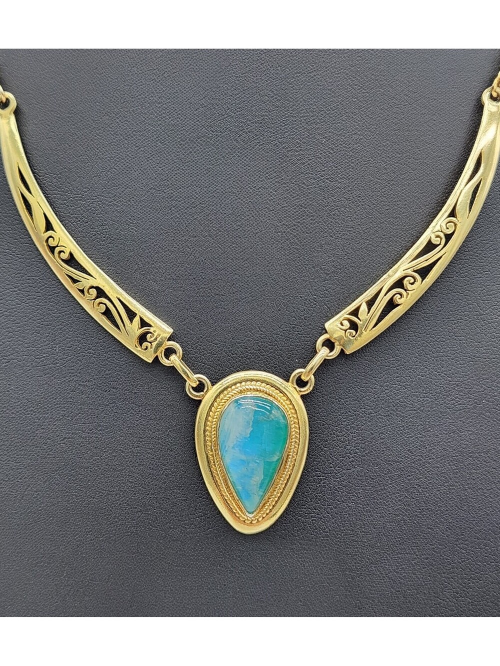18k Gold Vermeil Large Teardrop Rainbow Moonstone Necklace, 925 Sterling Silver